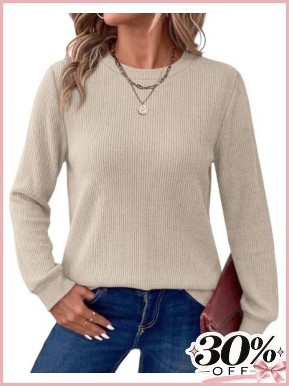 OFEEFAN Women's Long Sleeve Tunic Top Crew Neck Ribbed Sweater